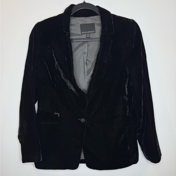 Banana Republic Black Velvet classic Blazer size 2 office holiday festive - Picture 2 of 8